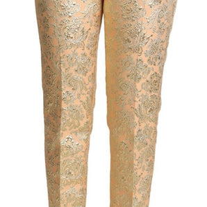 Dolce & Gabbana Elegant High-Waisted Pink Brocade Pants