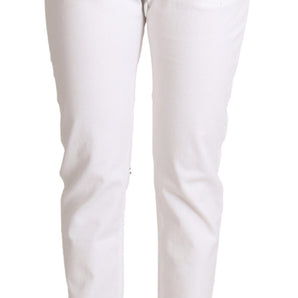 Dolce &amp; Gabbana Chic White Tapered Denim Jeans with Logo Patch