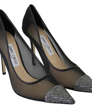 Jimmy Choo Elegant Black Mesh Crystal Pumps