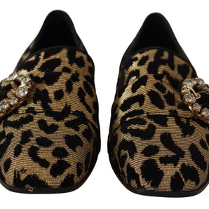 Dolce &amp; Gabbana Elegantes mocasines con gemas de cristal y leopardo