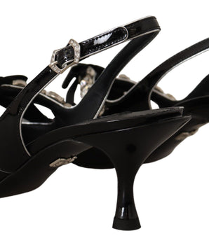 Dolce & Gabbana Black Patent Leather Crystal Slingbacks Shoes