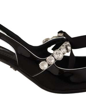 Dolce & Gabbana Black Patent Leather Crystal Slingbacks Shoes