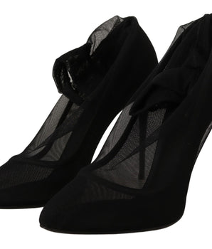 Dolce & Gabbana Black Tulle Stretch Boots Pumps Shoes