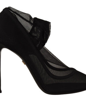 Dolce & Gabbana Black Tulle Stretch Boots Pumps Shoes