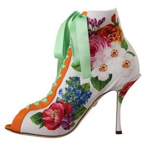 Dolce &amp; Gabbana Floral Open Toe Jersey Heels