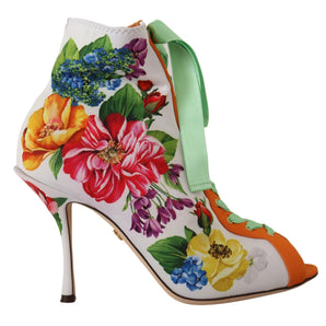 Dolce &amp; Gabbana Floral Open Toe Jersey Heels