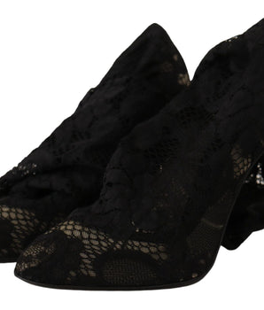 Dolce & Gabbana Black Stretch Socks Taormina Lace Boots Shoes