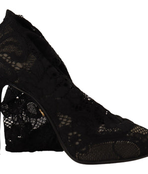 Dolce & Gabbana Black Stretch Socks Taormina Lace Boots Shoes