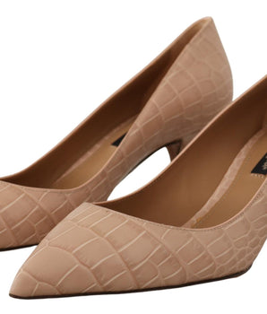 Dolce & Gabbana Beige Leather Pointed Heels Pumps Shoes