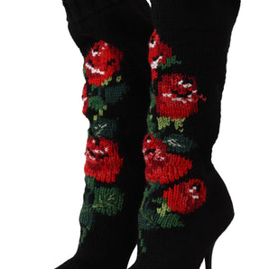 Dolce &amp; Gabbana Elegant Sock Boots with Red Roses Detail