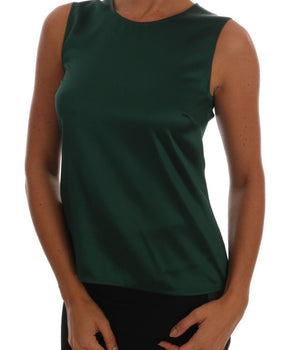 Dolce &amp; Gabbana Top de seda sin mangas en verde oscuro