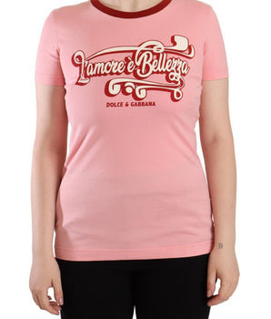 Dolce &amp; Gabbana Camiseta elegante con cuello redondo y logo rosa