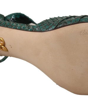 Dolce & Gabbana Green Python Strap Sandals Heels Shoes