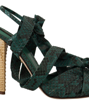 Dolce & Gabbana Green Python Strap Sandals Heels Shoes