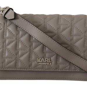 Karl Lagerfeld Elegant Grey Leather Crossbody Bag