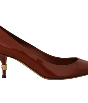Dolce & Gabbana Brown Kitten Heels Pumps Patent Leather Shoes