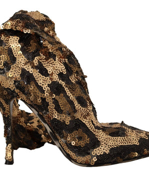 Dolce &amp; Gabbana Elegantes botas hasta la rodilla con lentejuelas de leopardo