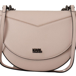 Karl Lagerfeld Elegante bolso de hombro de cuero rosa claro malva