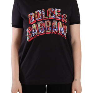 Dolce &amp; Gabbana Camiseta negra elegante con cuello redondo y logo