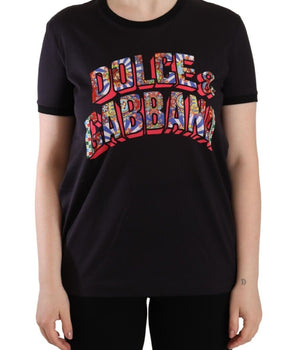Dolce &amp; Gabbana Camiseta negra elegante con cuello redondo y logo