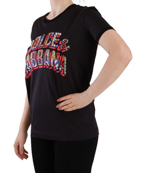 Dolce &amp; Gabbana Camiseta negra elegante con cuello redondo y logo