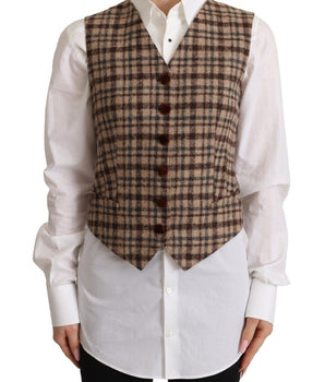 Dolce &amp; Gabbana Elegante top sin mangas con cuello en V a cuadros