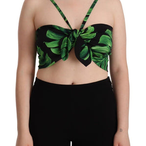 Dolce &amp; Gabbana Elegant Leaf Print Halter Cropped Top