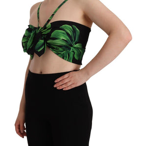 Dolce &amp; Gabbana Elegant Leaf Print Halter Cropped Top