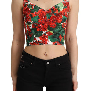 Dolce &amp; Gabbana Elegant Red Cropped Top with Geranium Print