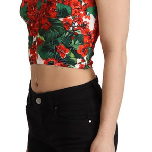 Dolce & Gabbana Elegant Red Cropped Top with Geranium Print