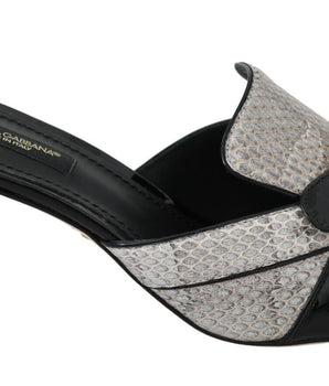 Dolce & Gabbana Black Gray Exotic Leather Crystals Sandals Shoes