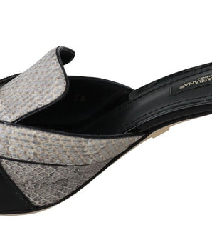 Dolce & Gabbana Black Gray Exotic Leather Crystals Sandals Shoes