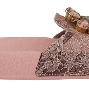 Dolce & Gabbana Floral Lace Crystal Embellished Slide Flats