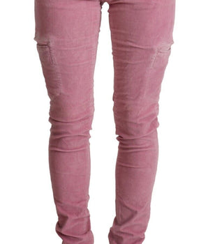 Acht Pink Cotton Low Waist Skinny Denim Cargo Jeans