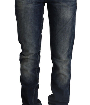 Acht Dark Blue Washed Cotton Skinny Denim Low Waist Jeans