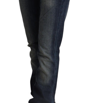 Acht Dark Blue Washed Cotton Skinny Denim Low Waist Jeans