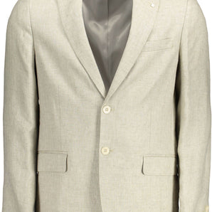 Chaqueta clásica de lino beige con detalle de logotipo de Gant