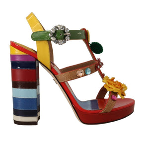 Dolce &amp; Gabbana Multicolor Floral Ankle Strap Heels