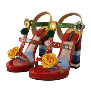 Dolce &amp; Gabbana Multicolor Floral Ankle Strap Heels