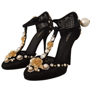 Dolce & Gabbana Elegant Embellished T-Strap Heels Sandals