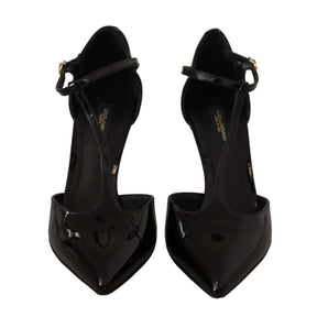 Dolce & Gabbana Elegant Black Leather T-Strap Heels Sandals