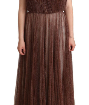 Dolce &amp; Gabbana Metallic Bronze Polyester Maxi Gown Dress