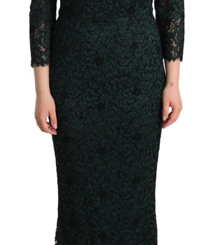 Dolce &amp; Gabbana Green Floral Lace Maxi Floor Length Dress