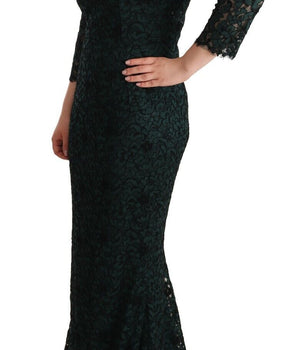 Dolce &amp; Gabbana Green Floral Lace Maxi Floor Length Dress