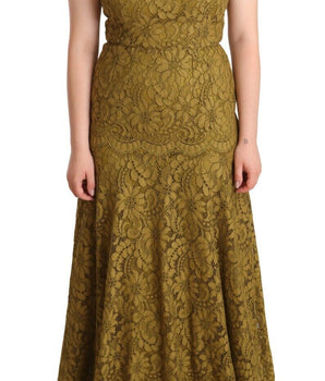 Dolce & Gabbana Brown Floral Lace Maxi Floor Length Dress