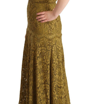Dolce & Gabbana Brown Floral Lace Maxi Floor Length Dress