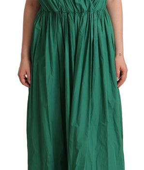Dolce & Gabbana Green Cotton Sleeveless V-neck Dress