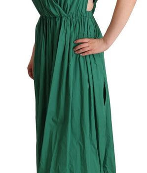 Dolce & Gabbana Green Cotton Sleeveless V-neck Dress