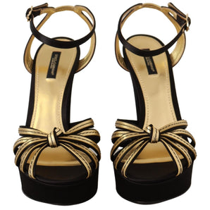 Dolce &amp; Gabbana Elegant Black Gold Ankle Strap Heels Sandals