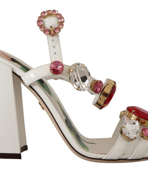 Dolce & Gabbana White Leather Crystal Keira Heels Sandals Shoes